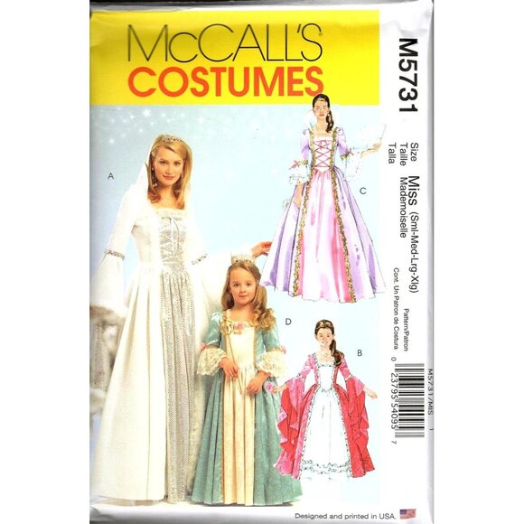 McCalls M5731 Misses S to XL Medieval Princess Gown Costume Uncut Sewing Pattern - Picture 1 of 2